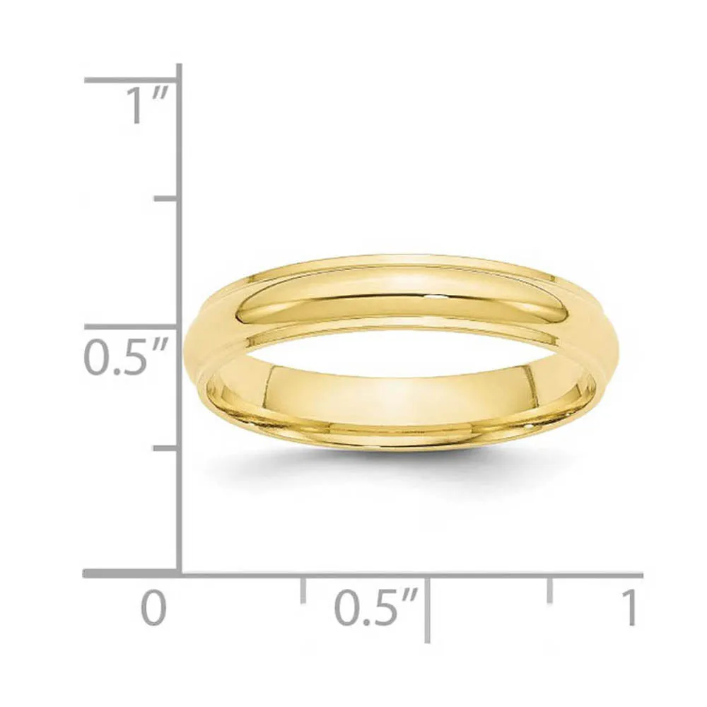 2.5mm to 6mm 10K Yellow Gold Half Round Ridged Edge Standard Fit Band