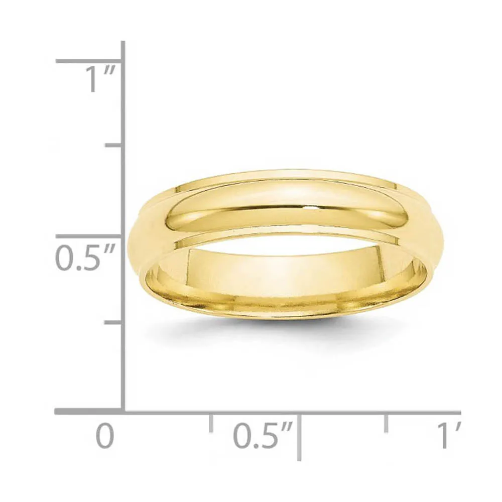 2.5mm to 6mm 10K Yellow Gold Half Round Ridged Edge Standard Fit Band