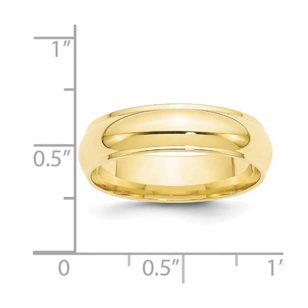 2.5mm to 6mm 10K Yellow Gold Half Round Ridged Edge Standard Fit Band