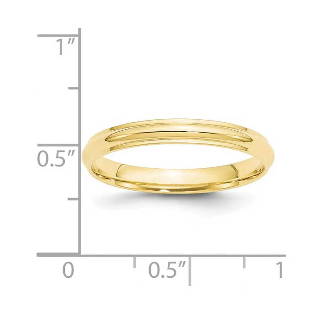 2.5mm to 6mm 10K Yellow Gold Half Round Ridged Edge Standard Fit Band