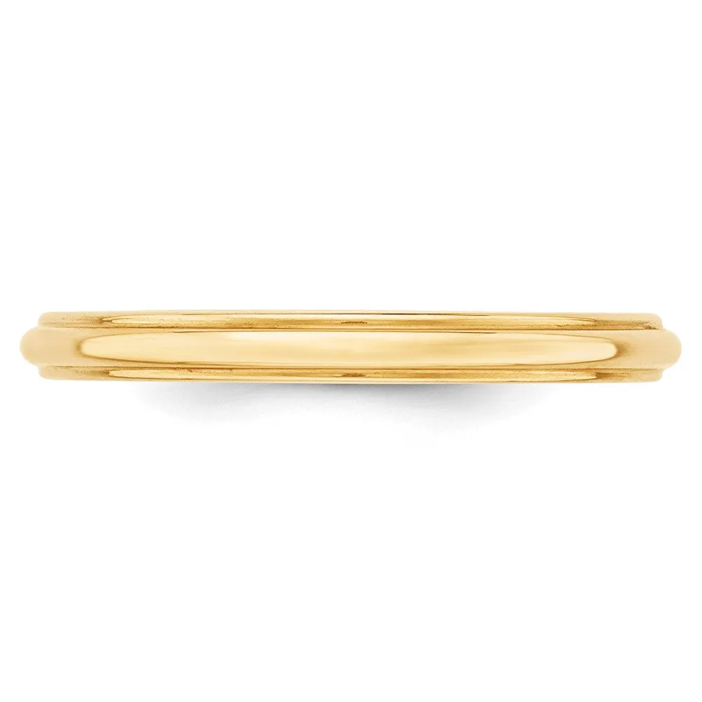 2.5mm to 6mm 10K Yellow Gold Half Round Ridged Edge Standard Fit Band