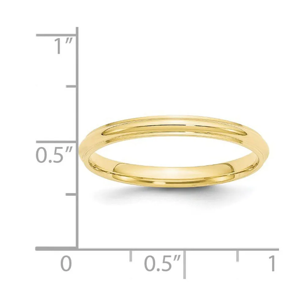 2.5mm to 6mm 10K Yellow Gold Half Round Ridged Edge Standard Fit Band