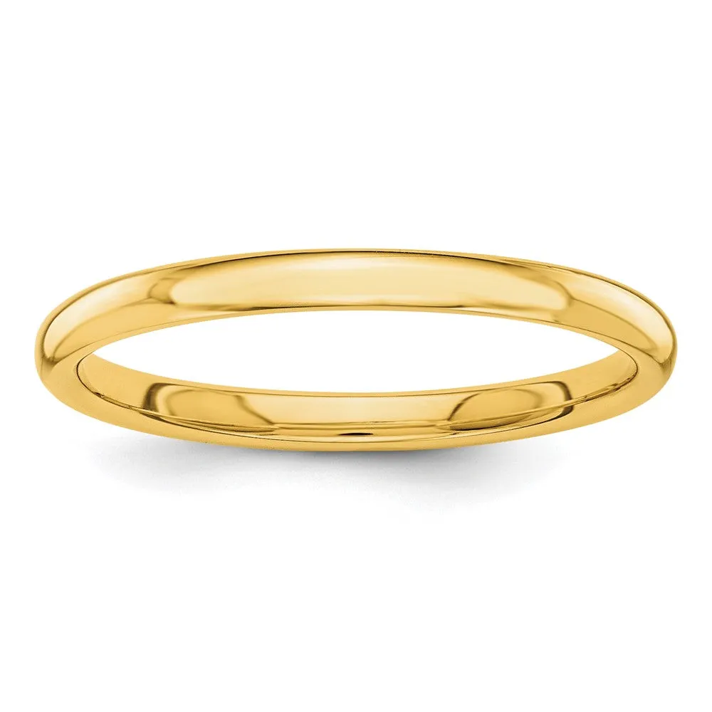 2mm 14K Yellow, White or Rose Gold Polished Domed Standard Fit Band