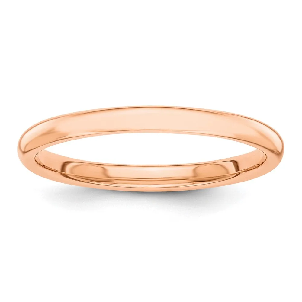 2mm 14K Yellow, White or Rose Gold Polished Domed Standard Fit Band