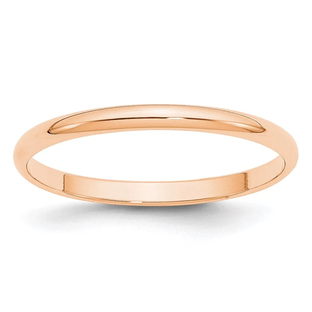 2mm to 6mm 10K Rose Gold Light Weight Half Round Standard Fit Band