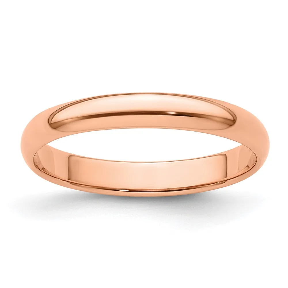 2mm to 6mm 14K Rose Gold Lightweight Half Round Standard Fit Band