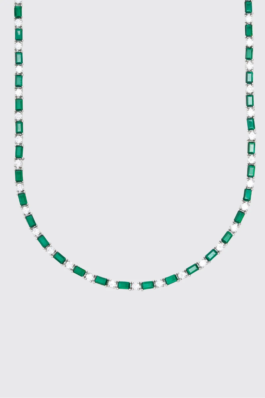 3mm WHITE & GREEN TENNIS CHAIN - WHITE GOLD