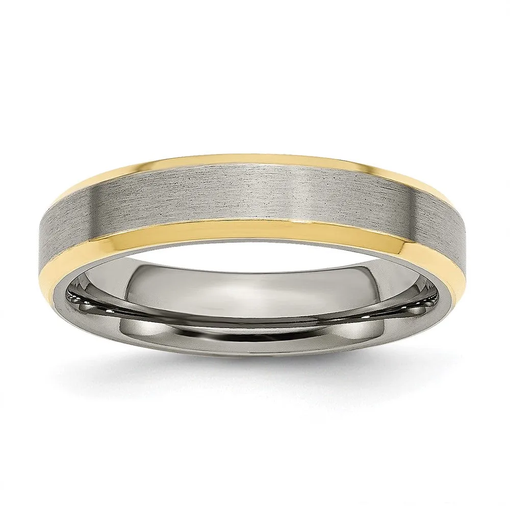 5mm Titanium & Gold Tone Flat Beveled Edge Standard Fit Band