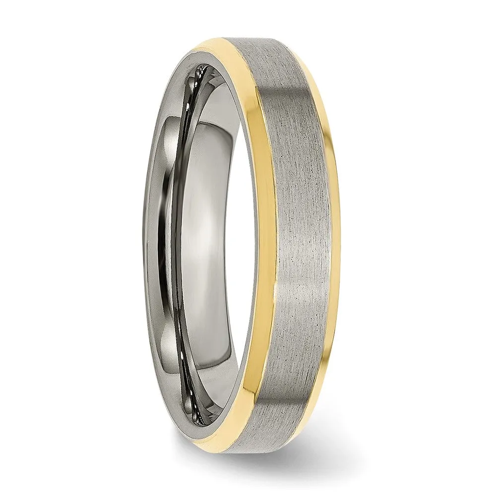 5mm Titanium & Gold Tone Flat Beveled Edge Standard Fit Band