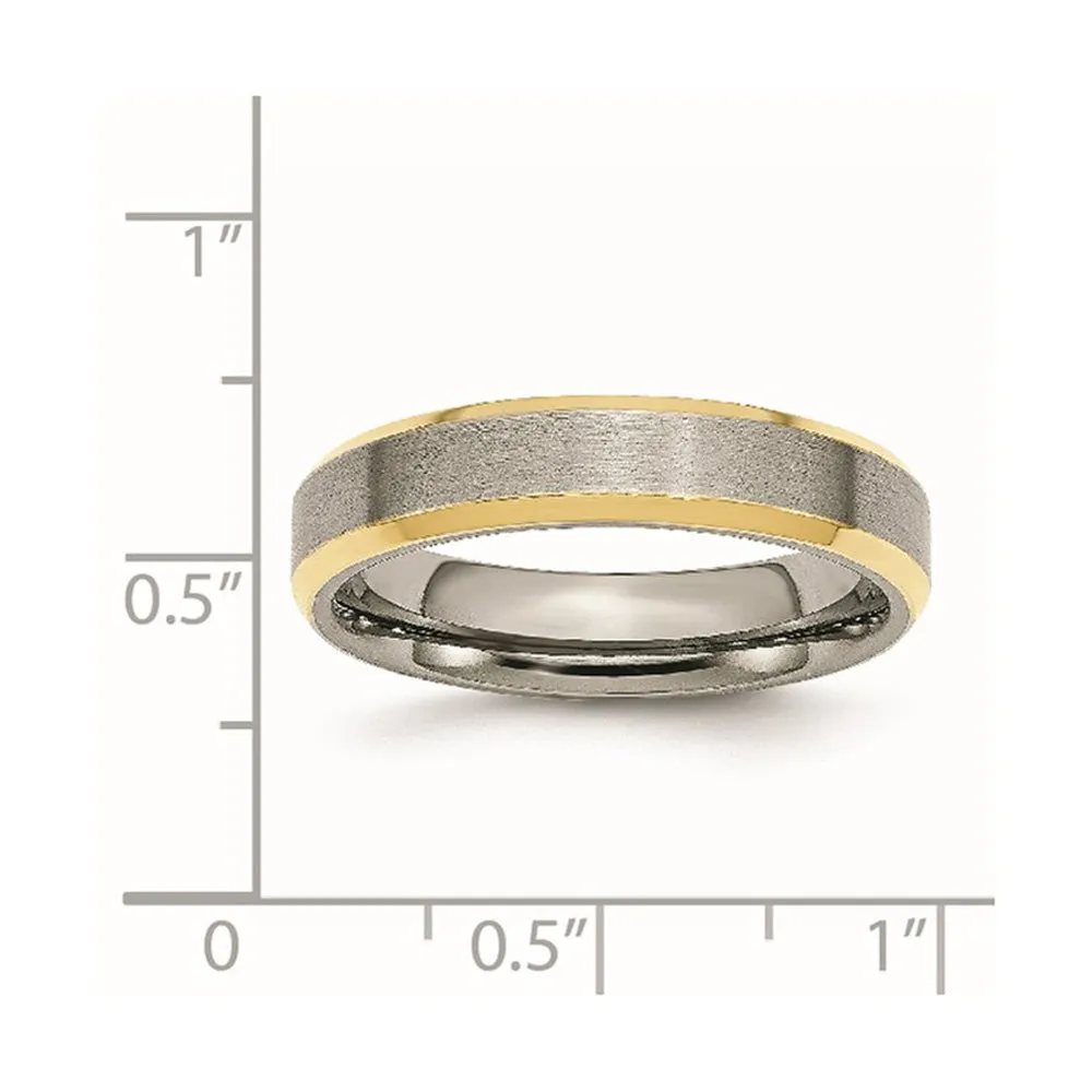 5mm Titanium & Gold Tone Flat Beveled Edge Standard Fit Band