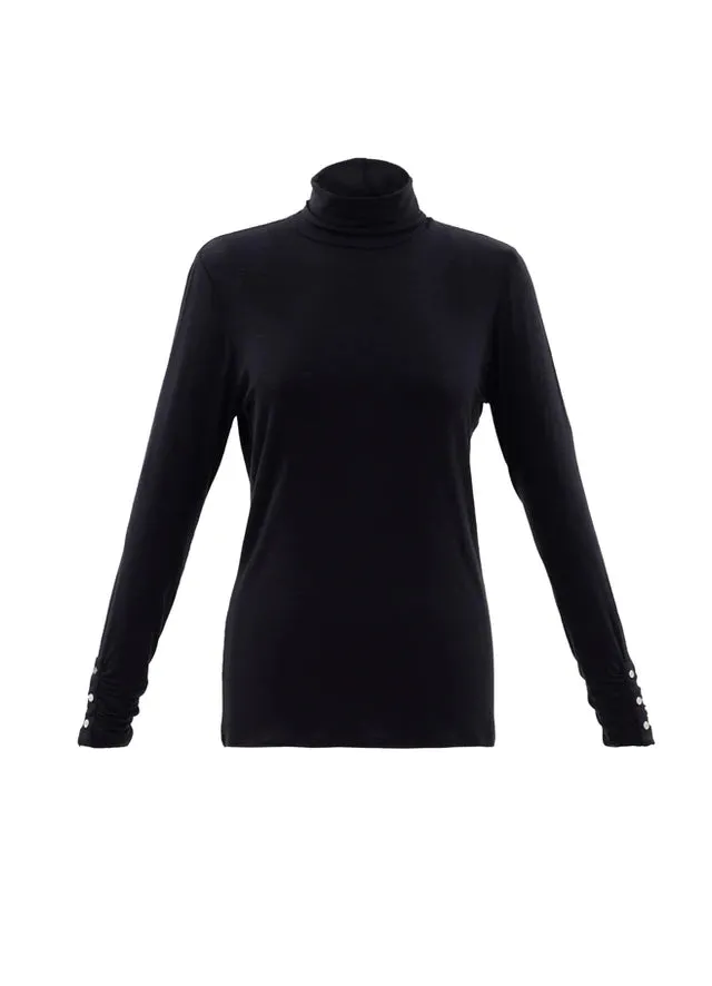 6400- Polo Neck Top- Black- Marble