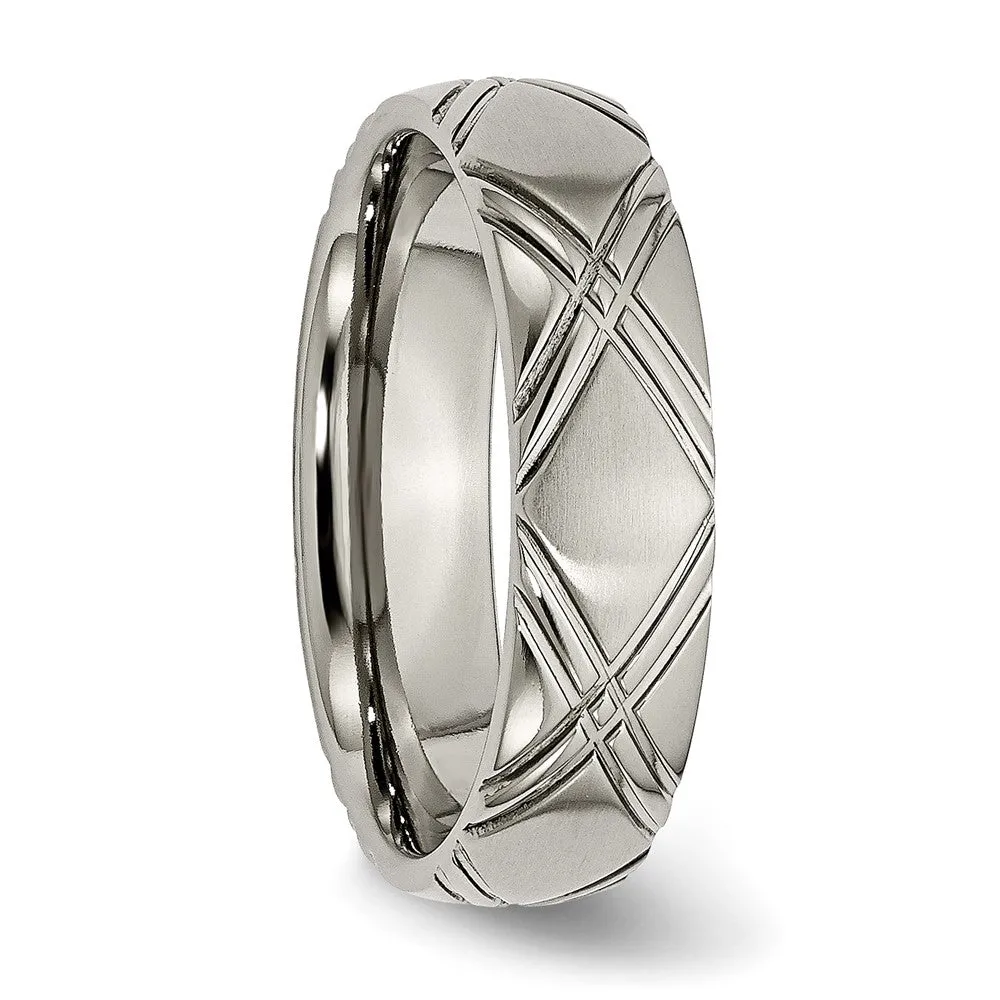 6mm Titanium Brushed & Polished Crisscross Standard Fit Band