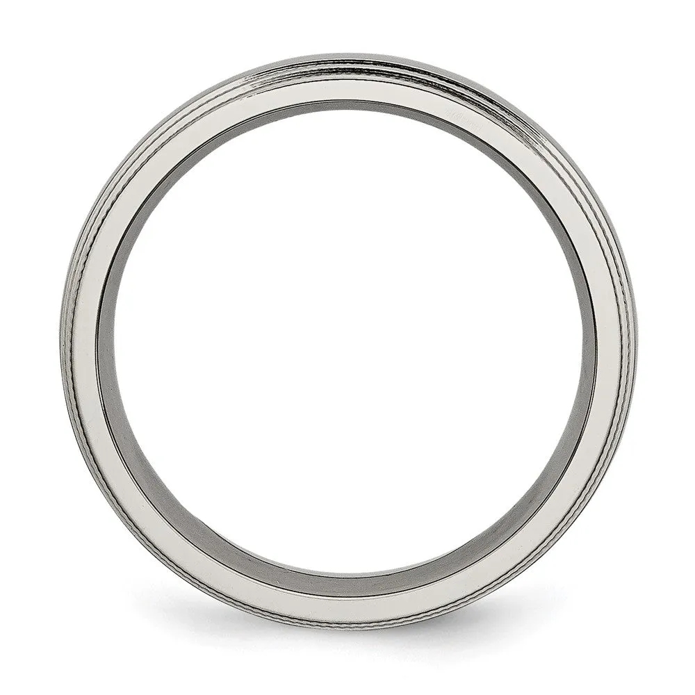 6mm Titanium Polished Double Milgrain Standard Fit Band