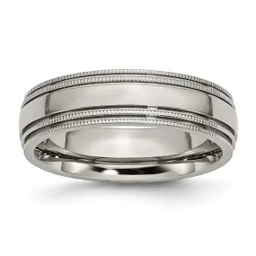 6mm Titanium Polished Double Milgrain Standard Fit Band