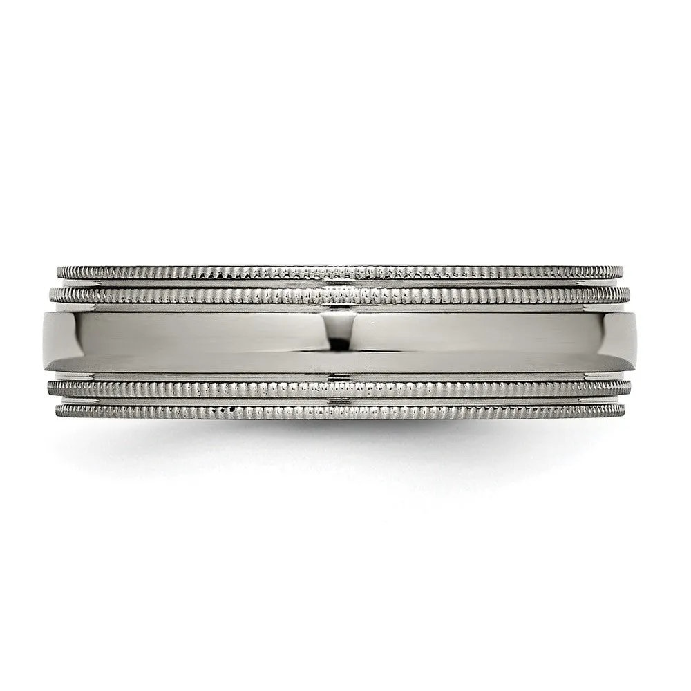 6mm Titanium Polished Double Milgrain Standard Fit Band