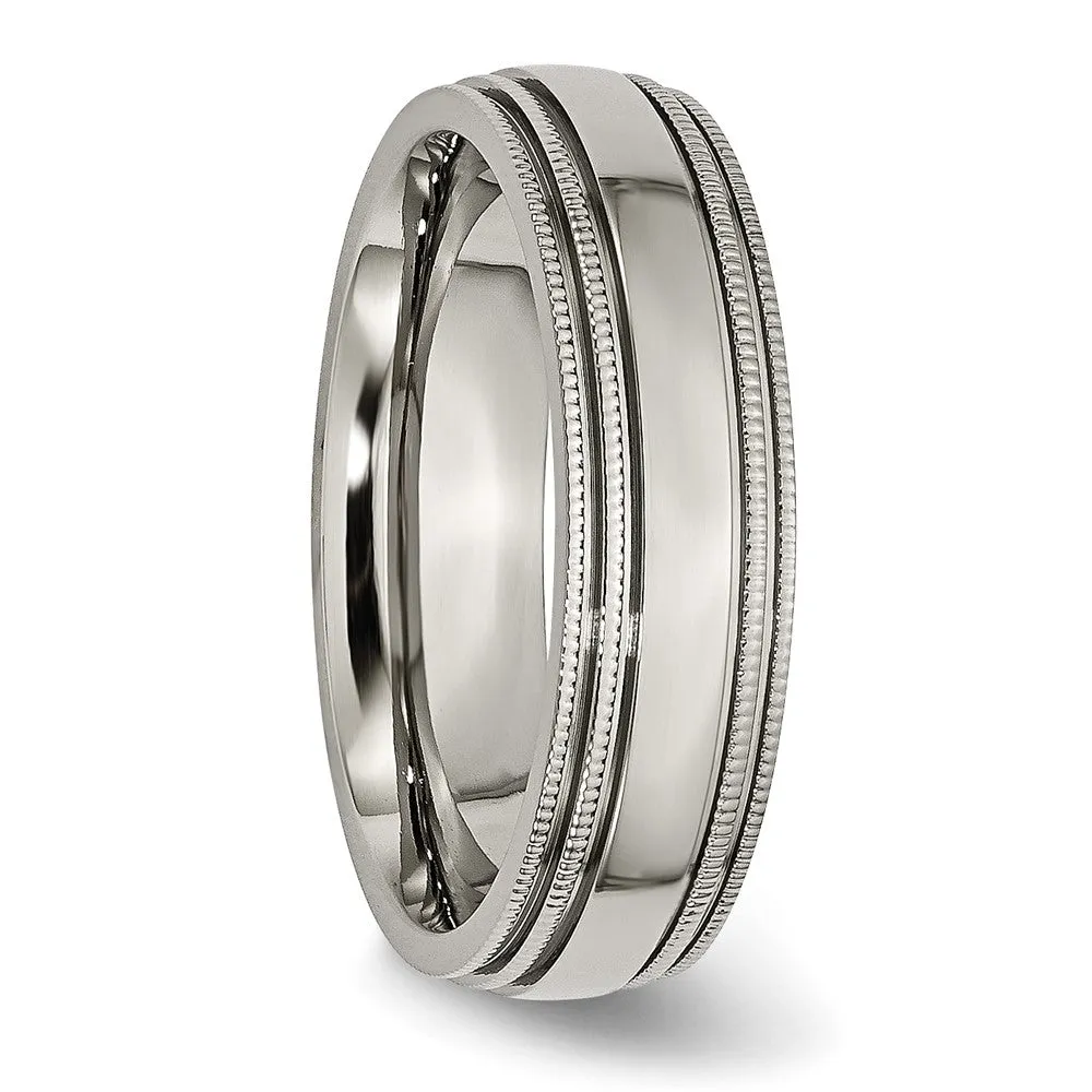 6mm Titanium Polished Double Milgrain Standard Fit Band