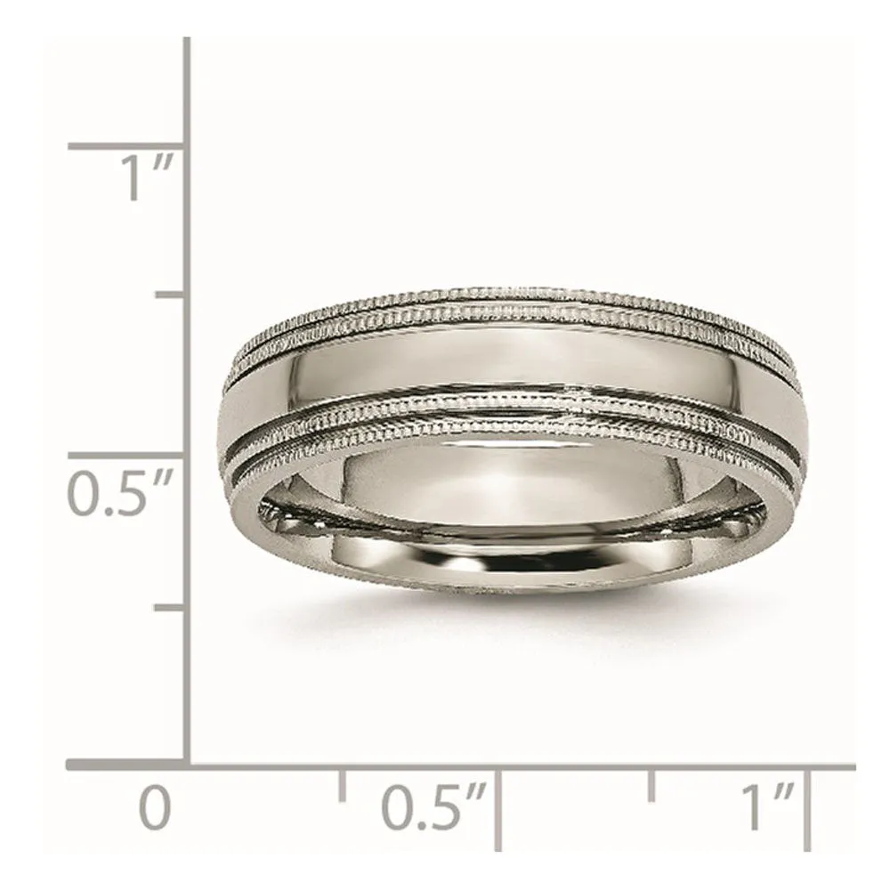 6mm Titanium Polished Double Milgrain Standard Fit Band