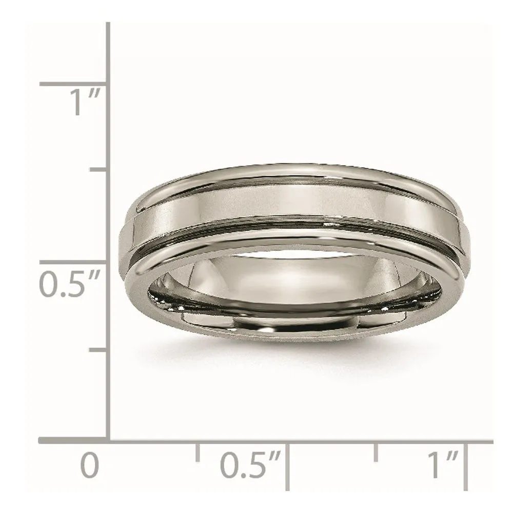 6mm Titanium Polished Grooved Edge Standard Fit Band