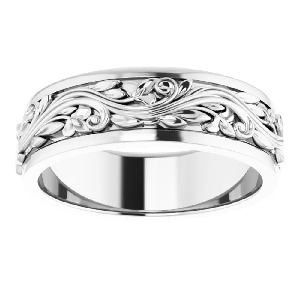 7mm 10K White Gold Sculptural Standard Fit Band