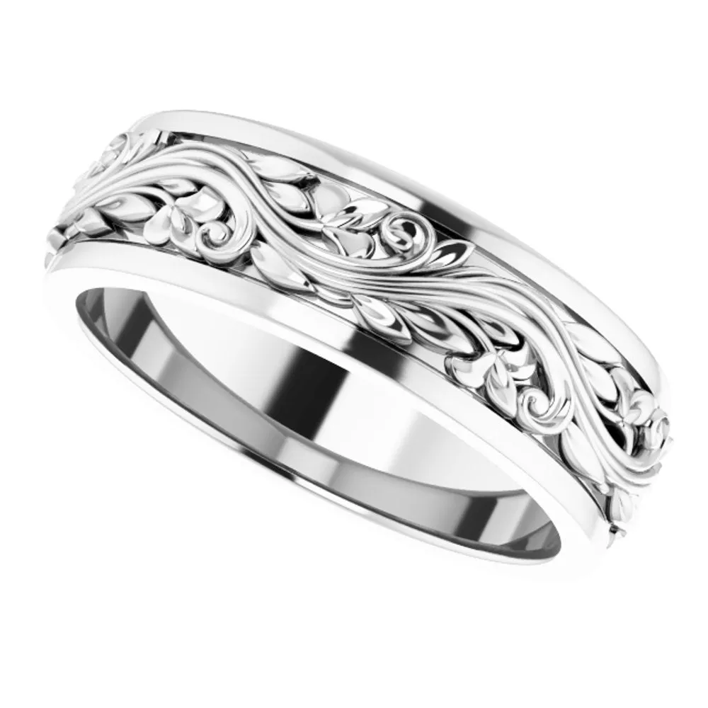 7mm 10K White Gold Sculptural Standard Fit Band