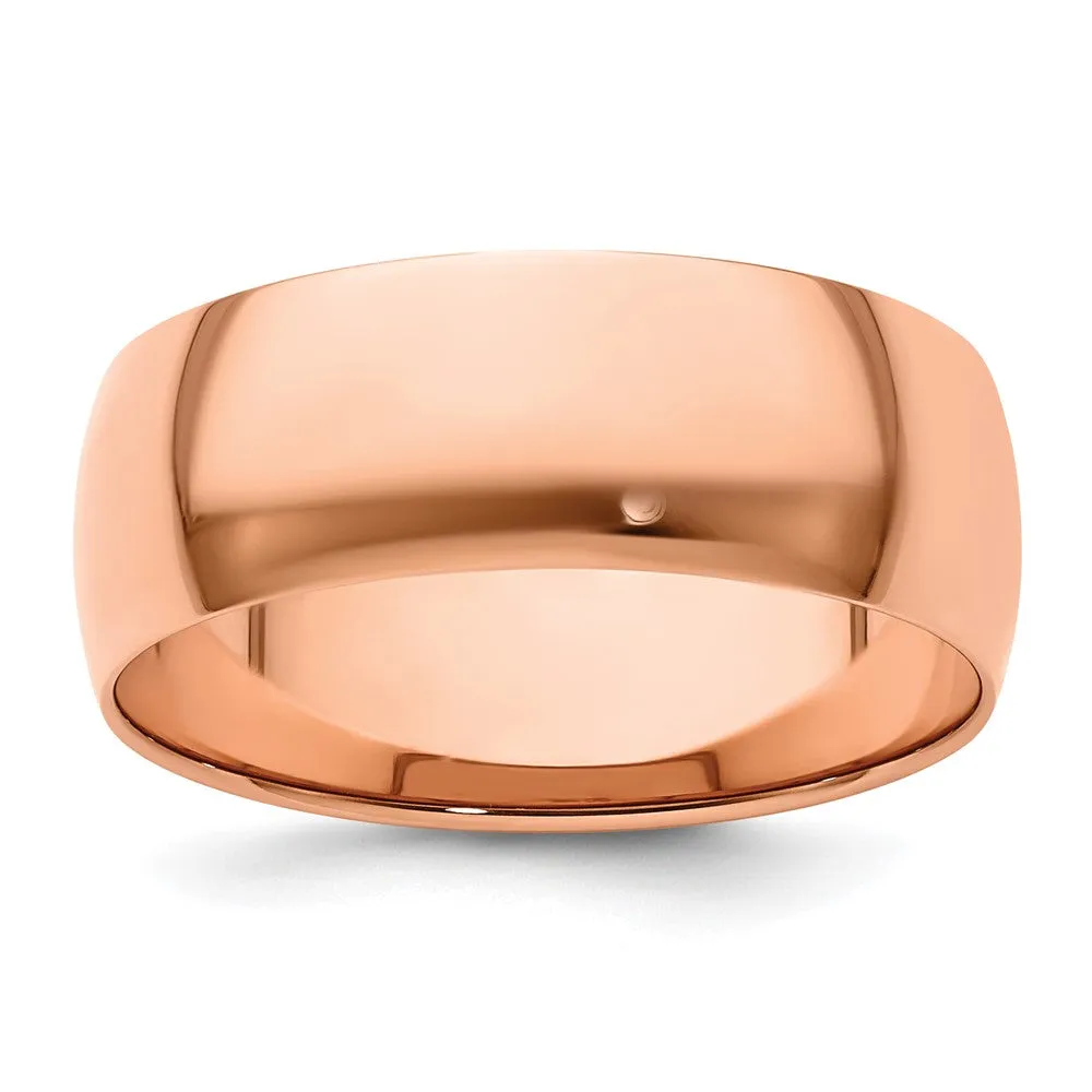 8mm 14K Rose Gold Light or Standard Wgt Half Round Standard Fit Band