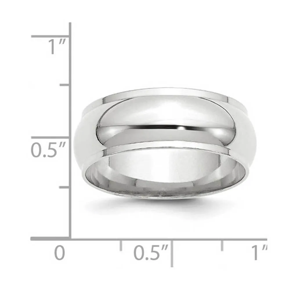 8mm 14K Yellow or White Gold Half Round Ridged Edge Standard Fit Band