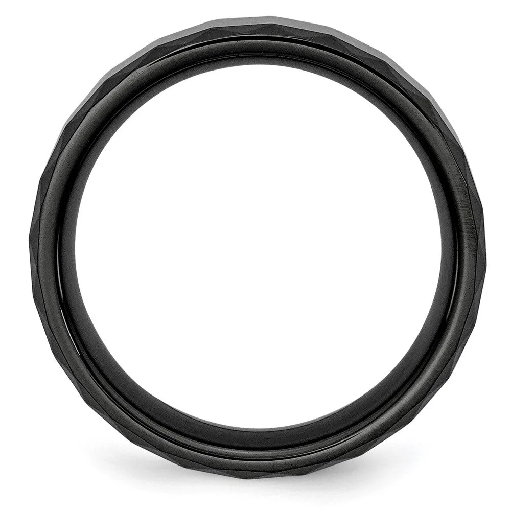 8mm Black Ceramic Faceted & Beveled Edge Standard Fit Band