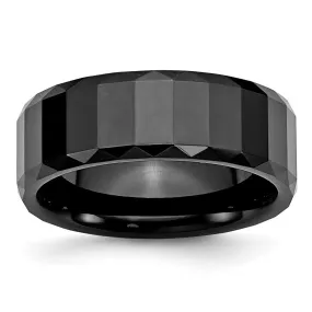 8mm Black Ceramic Faceted & Beveled Edge Standard Fit Band