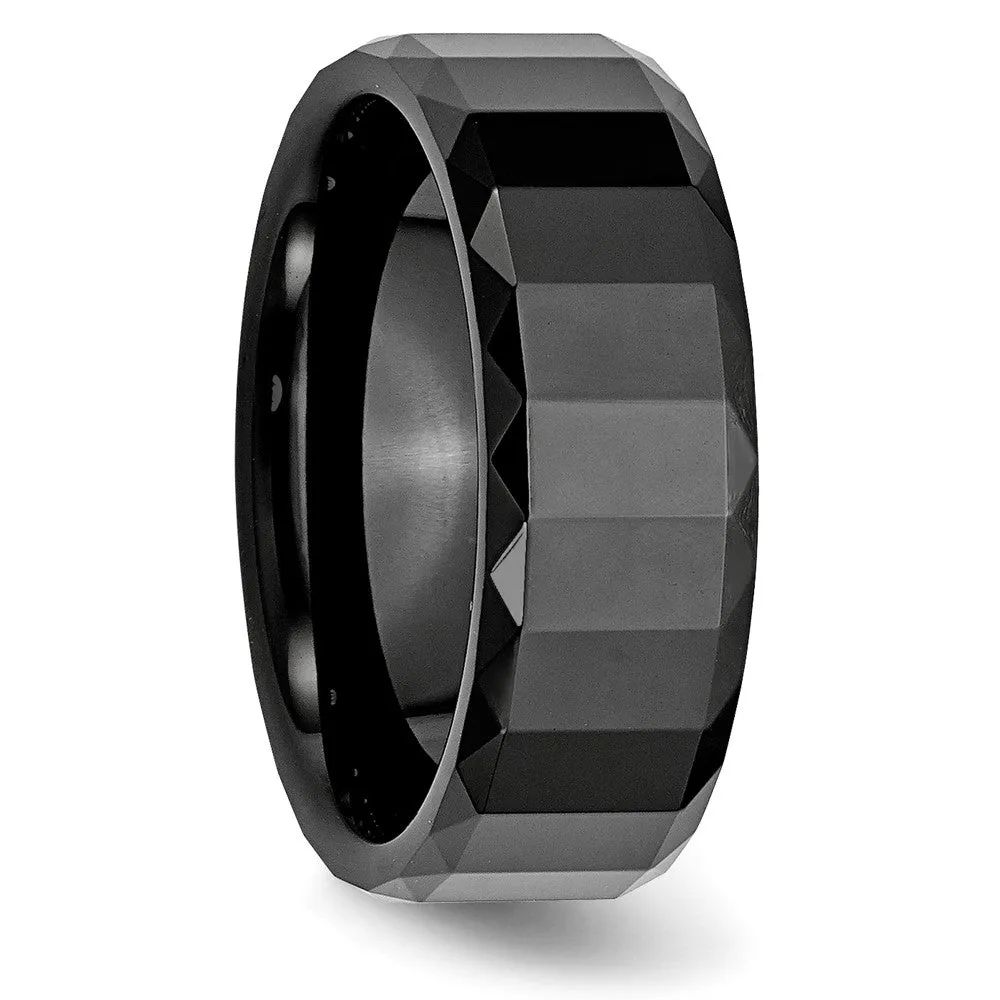 8mm Black Ceramic Faceted & Beveled Edge Standard Fit Band