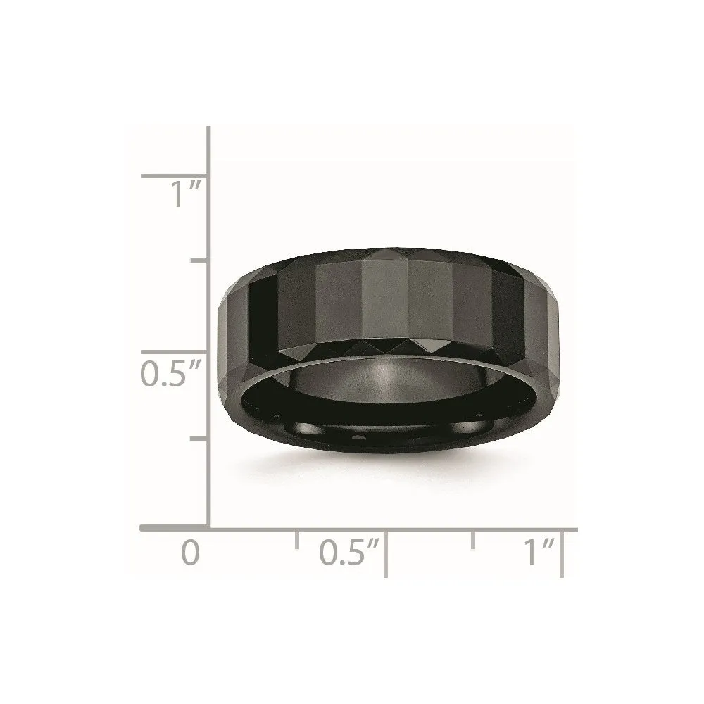 8mm Black Ceramic Faceted & Beveled Edge Standard Fit Band