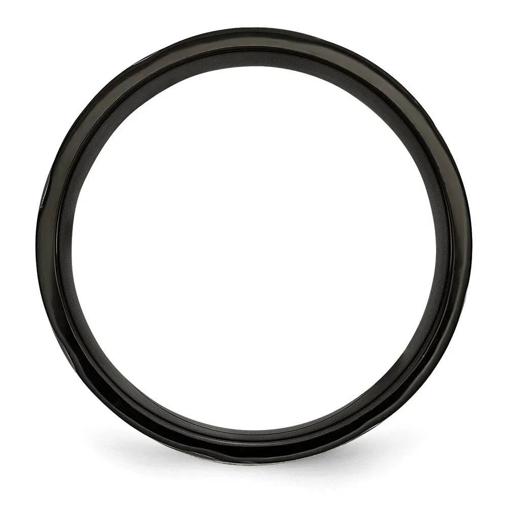 8mm Black Plated Titanium Brushed Grooved Standard Fit Band