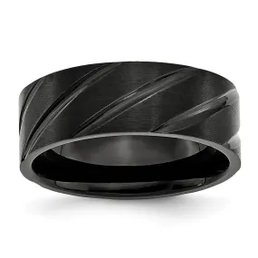 8mm Black Plated Titanium Brushed Grooved Standard Fit Band