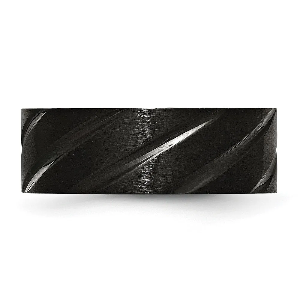 8mm Black Plated Titanium Brushed Grooved Standard Fit Band