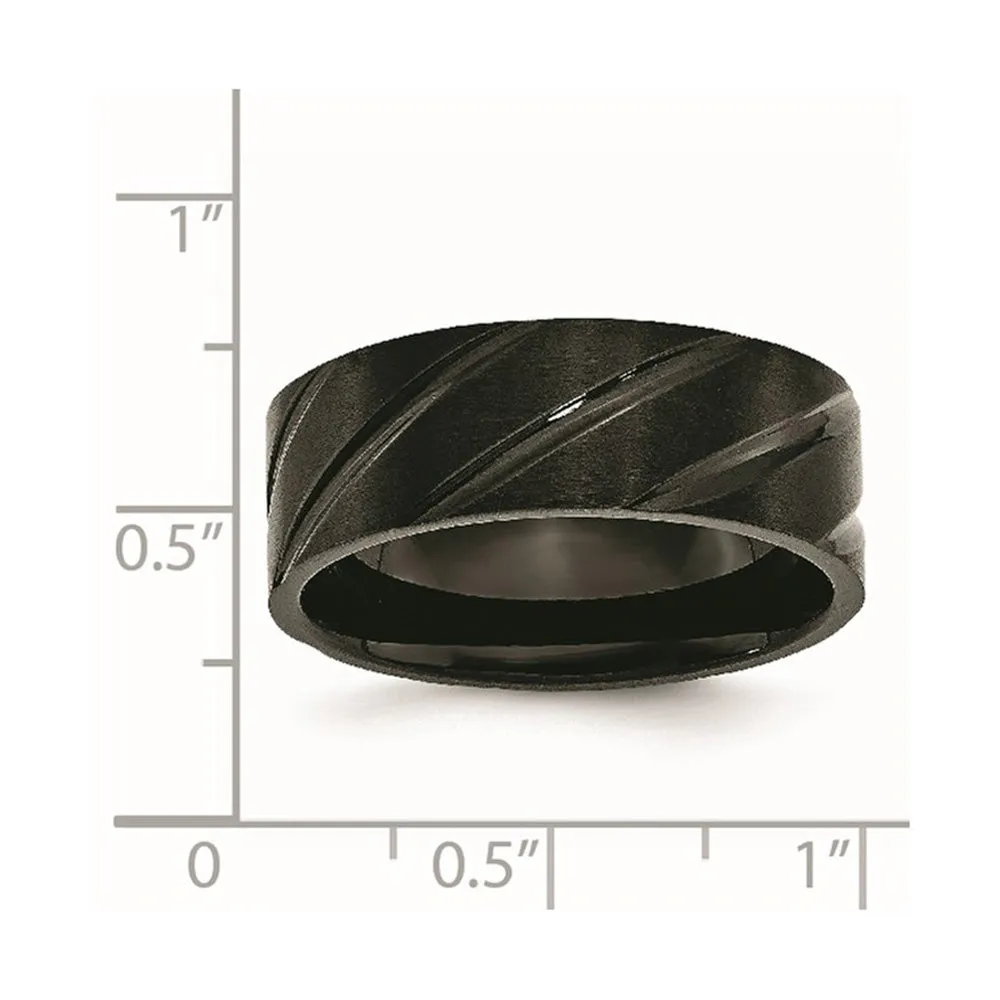 8mm Black Plated Titanium Brushed Grooved Standard Fit Band