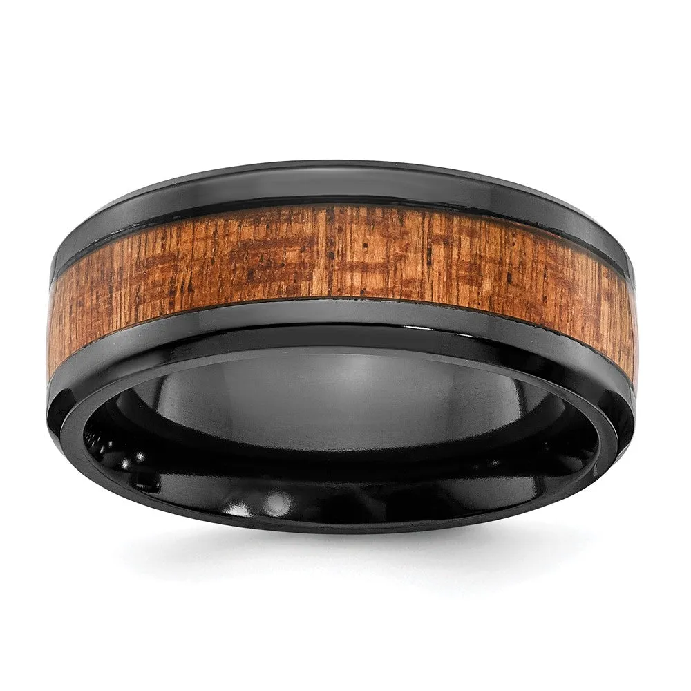 8mm Black Zirconium & Sapele Wood Inlay Standard Fit Band