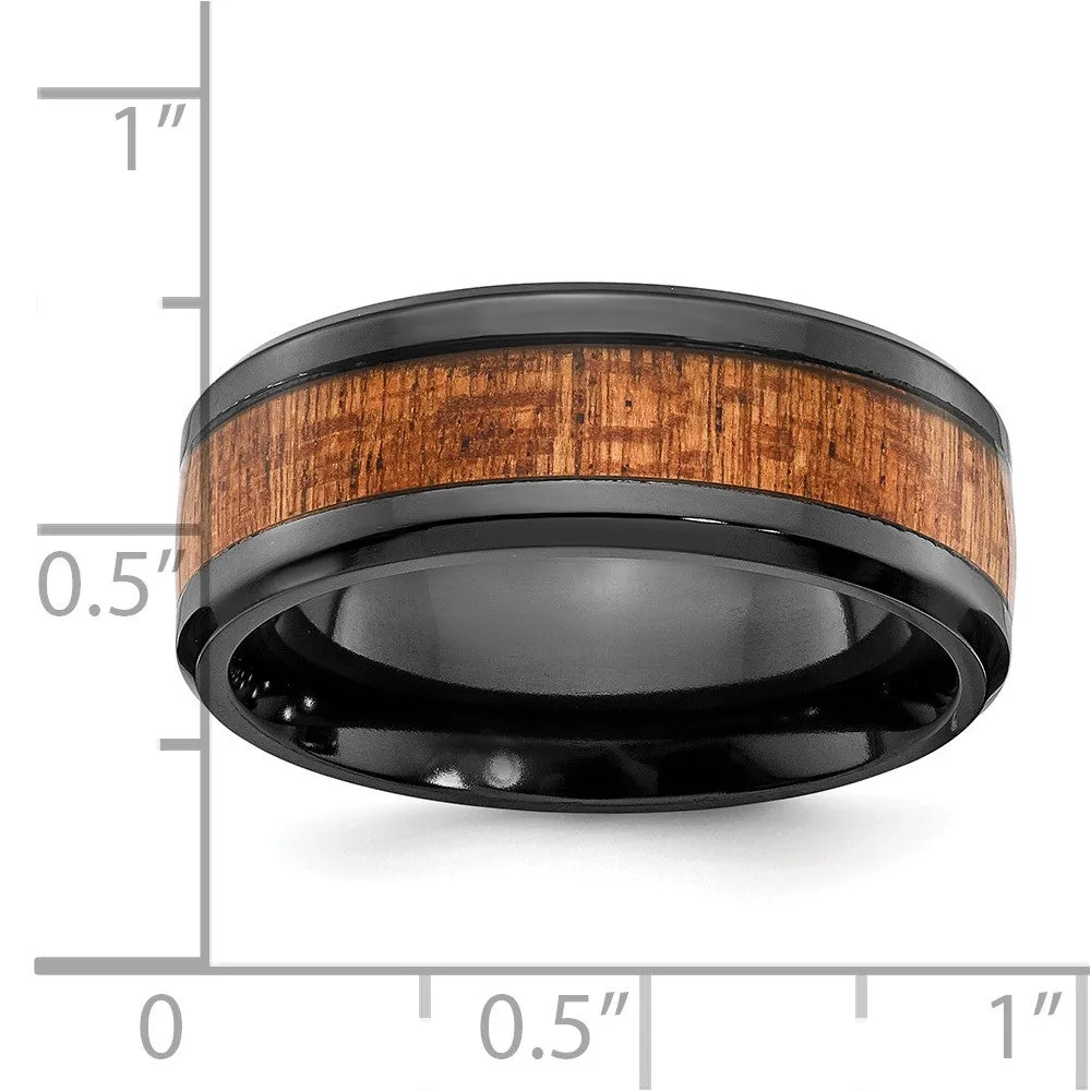 8mm Black Zirconium & Sapele Wood Inlay Standard Fit Band