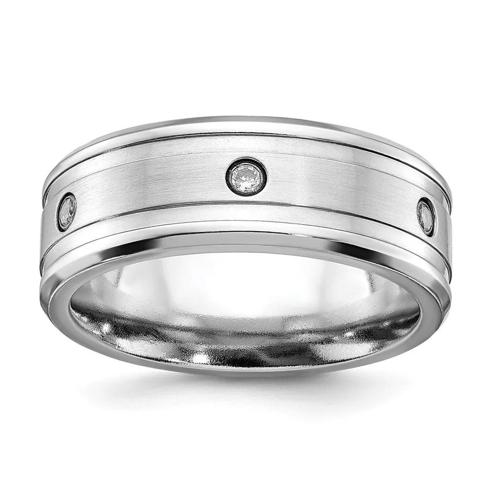 8mm Cobalt & CZ Beveled Edge & Grooved Standard Fit Band