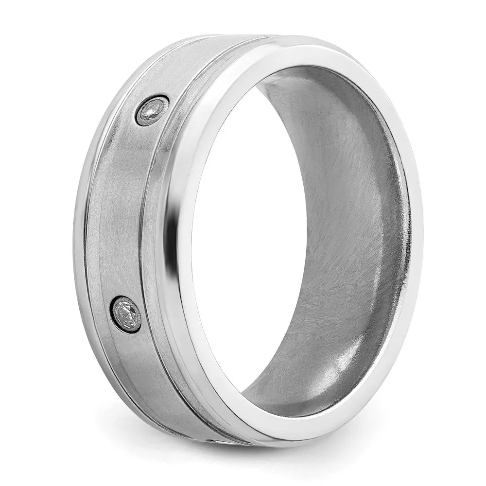 8mm Cobalt & CZ Beveled Edge & Grooved Standard Fit Band