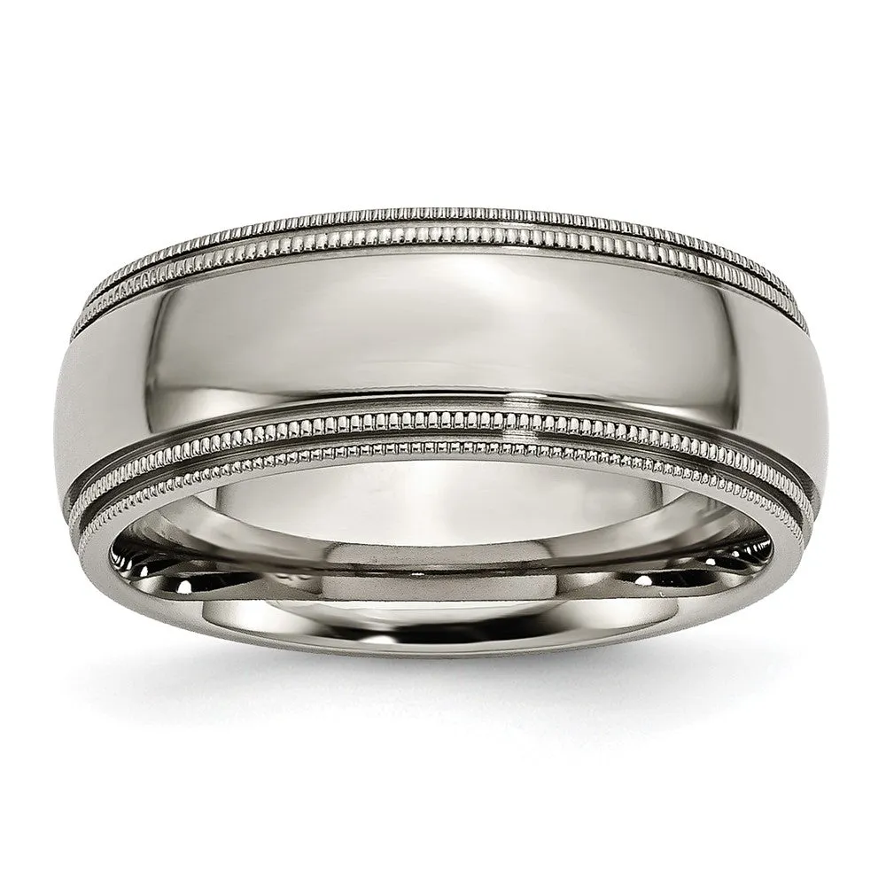 8mm Titanium Polished Double Milgrain Standard Fit Band