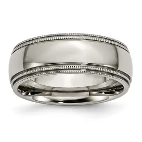 8mm Titanium Polished Double Milgrain Standard Fit Band