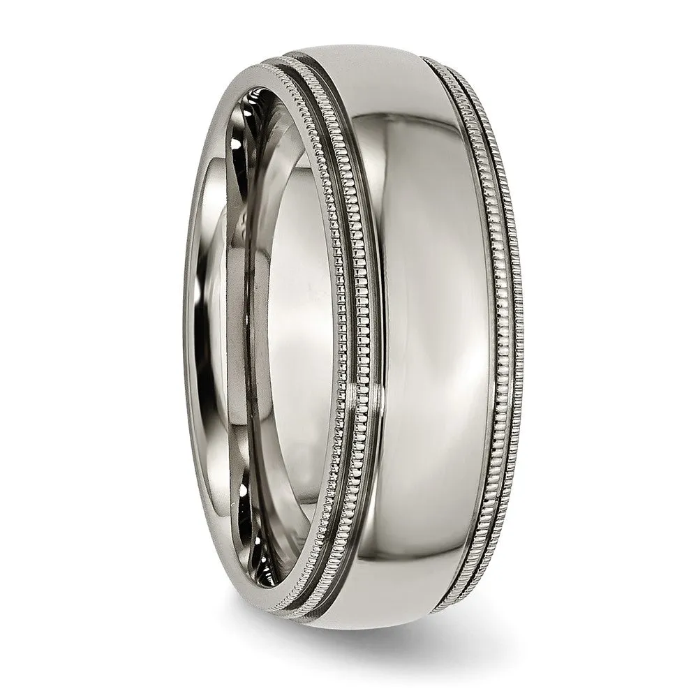 8mm Titanium Polished Double Milgrain Standard Fit Band