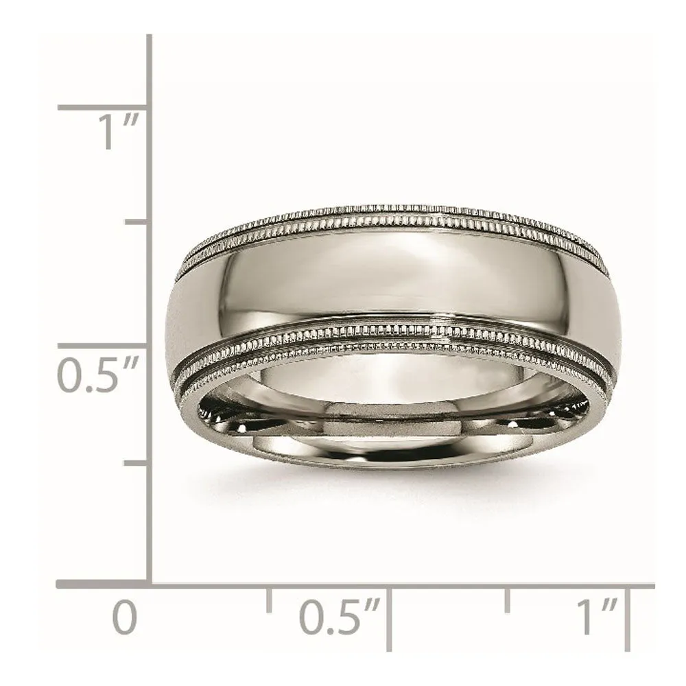 8mm Titanium Polished Double Milgrain Standard Fit Band