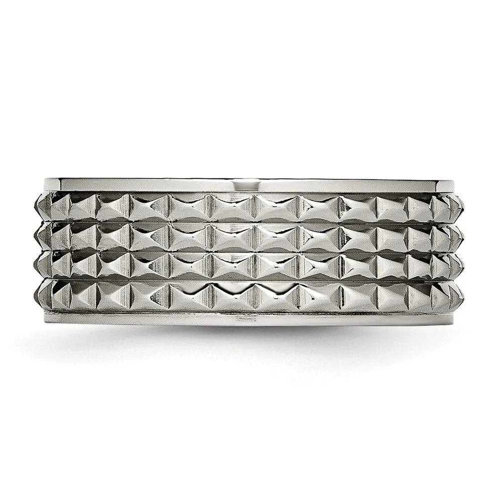 8mm Titanium Polished Studded Ridged Edge Standard Fit Band