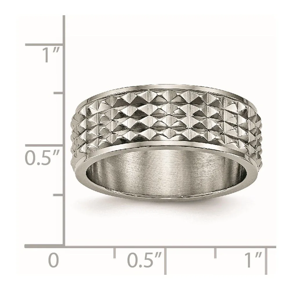 8mm Titanium Polished Studded Ridged Edge Standard Fit Band