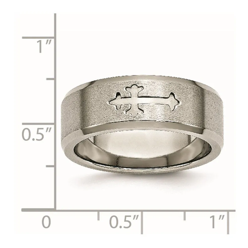 8mm Titanium Recessed Cross Beveled Edge Standard Fit Band