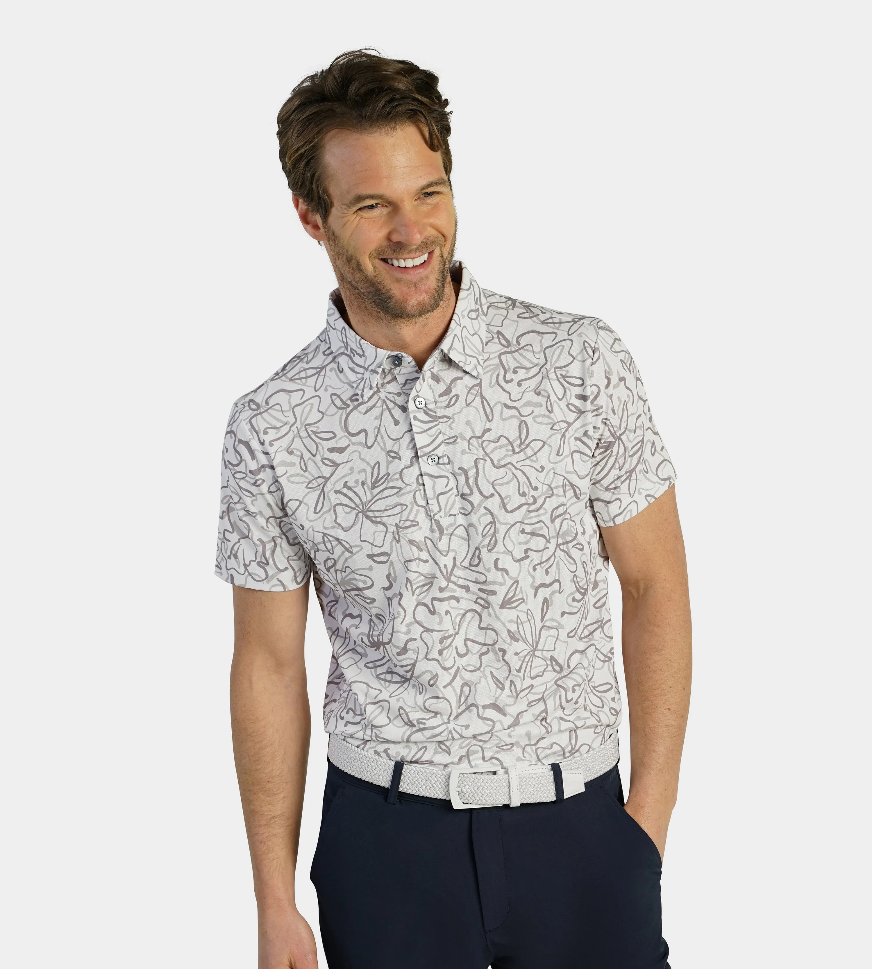 ABSTRACT FLORAL POLO - WHITE