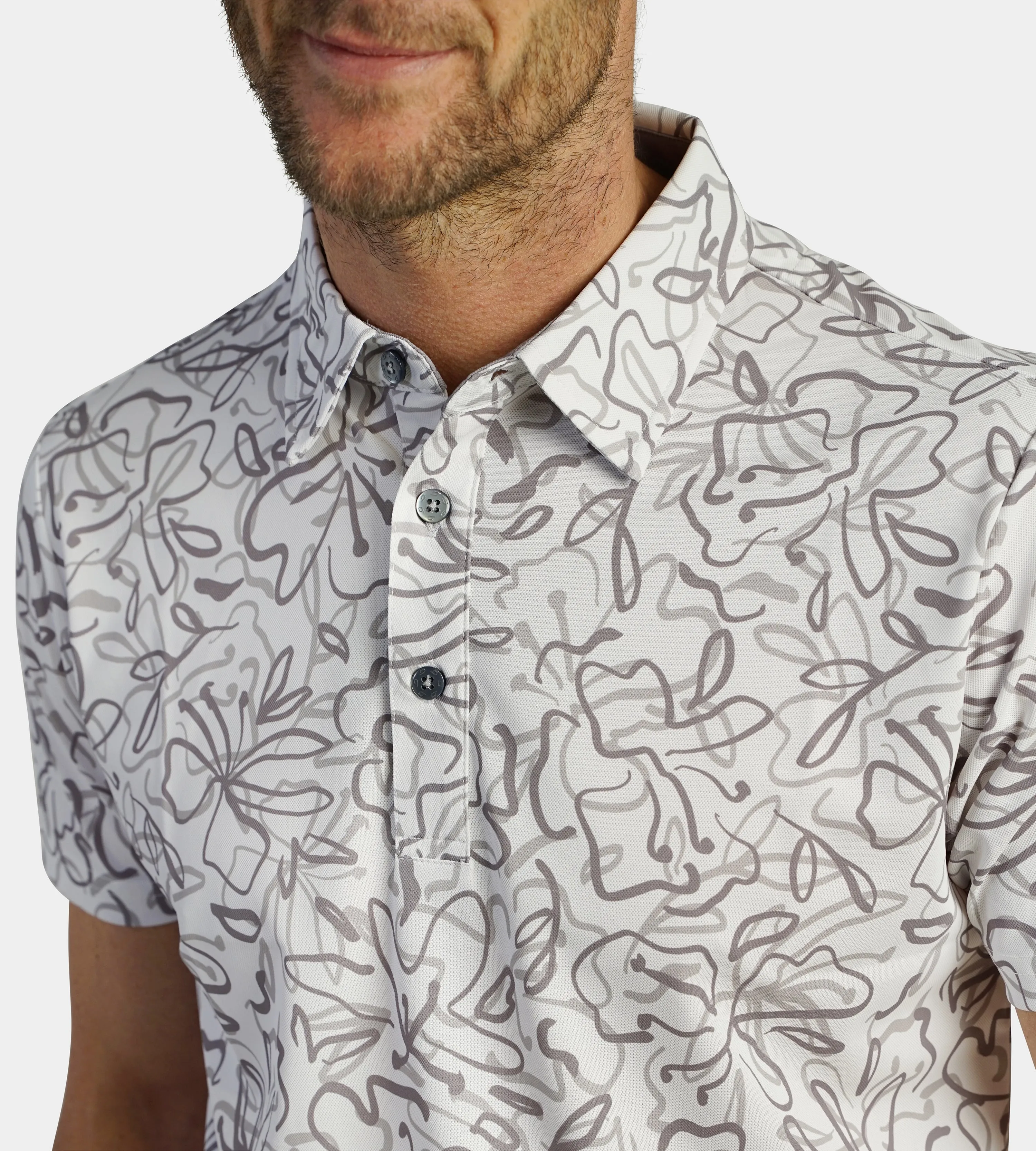 ABSTRACT FLORAL POLO - WHITE