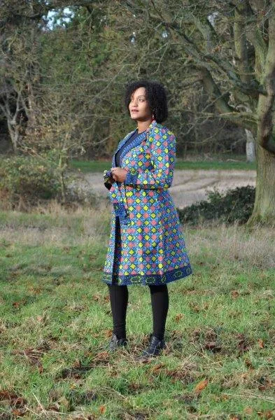 African Ankara Blue & Multi Midi Length Tie-up Coat - African Clothing Store | JT Aphrique