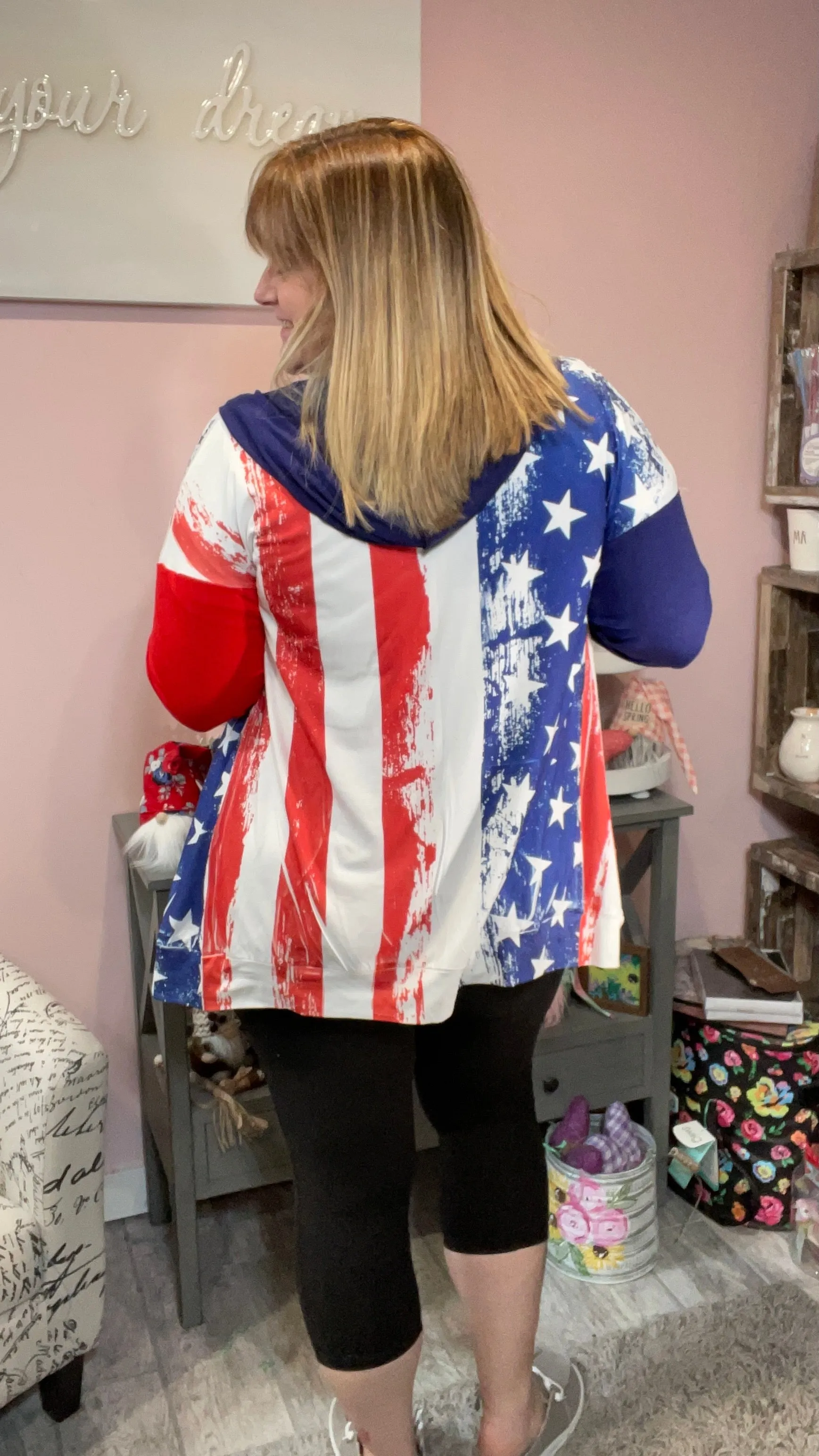 American Flag Printed Zip Hoodie