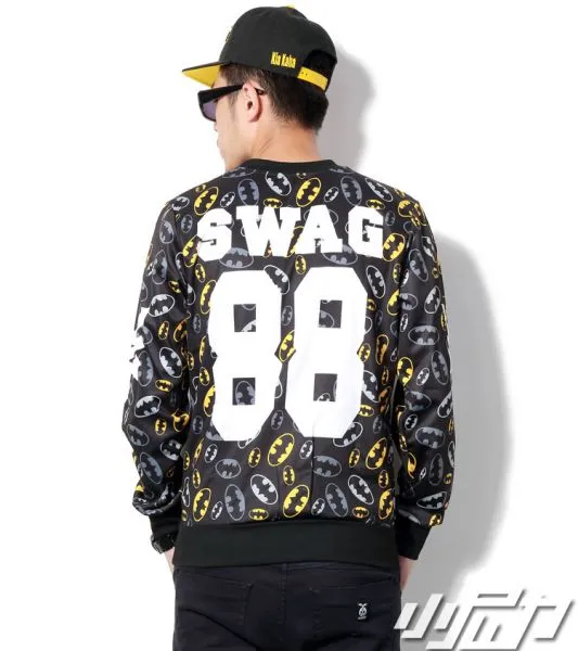 Batman Print Yellow and Grey Swag Crewneck Jumper for Men #88